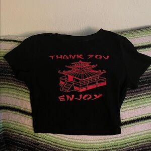 #1044**Black Crop Top with Red Graphic